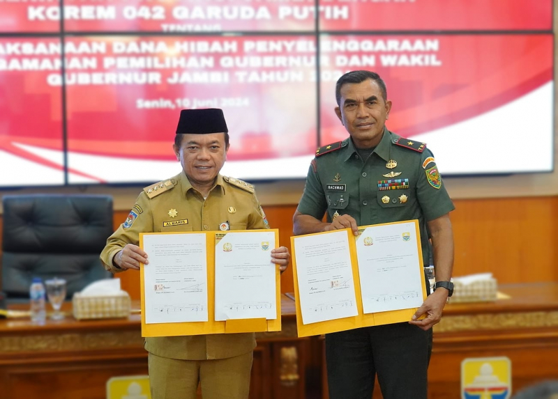 Pemprov Jambi Hibahkan Dana Pengamanan Pilkada Rp5,8 Miliar ke Korem 042/Gapu , PETAJAMBI.COM