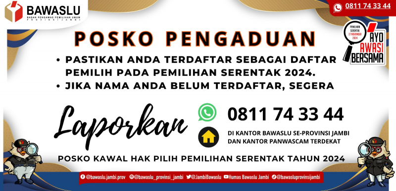 Bawaslu Jambi Buka Posko Pengaduan Kawal Hak Pilih, PETAJAMBI.COM