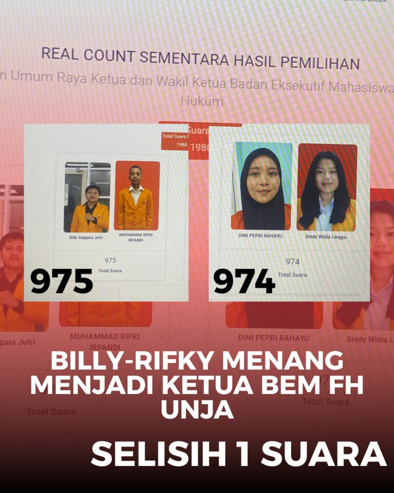 Unggul Satu Suara, Billy-Irpan Nahkodai BEM FH Universitas Jambi, PETAJAMBI.COM